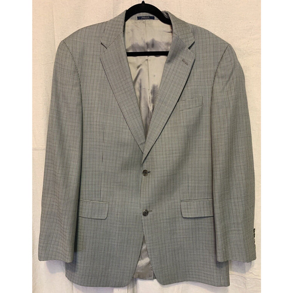 Hart Schaffner Marx Sport Coat 42L Gold Trumpeter Blazer Grey Plaid Suit Jacket - Picture 1 of 16